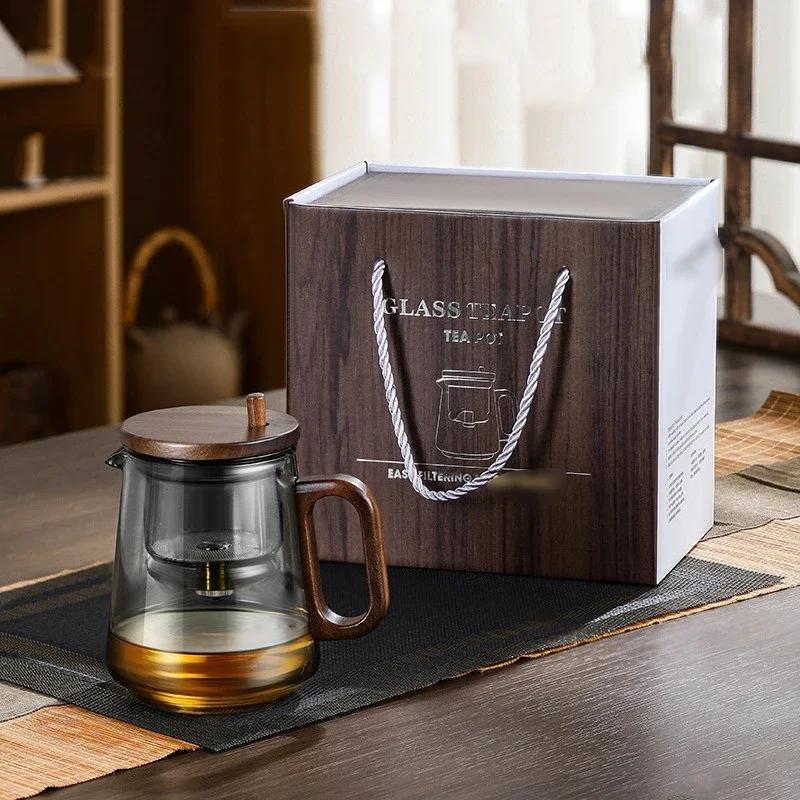 Стеклянный чайный сервиз, цветочные чайники с ситечком для чая, прозрачный стеклянный термостойкий чайник для офиса и дома, стеклянный чайник для заваривания чая