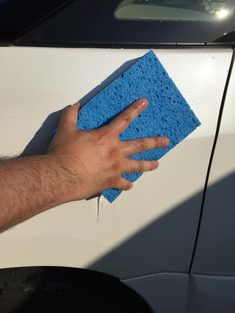 Целлюлозная губка для мытья автомобиля 20 x 14 x Синяя Сделано в Японии Устойчивая к царапинам, Очень большая, 4,5 см,