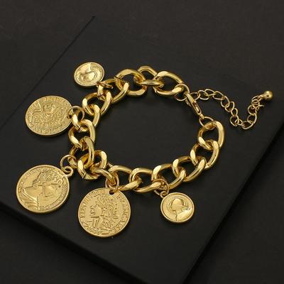 ALLYES Золотистый Цвет Цепочка Монеты Браслет Индивидуальность Винтажный Портрет Шармы Браслеты Для Женщин Модные Аксессуары