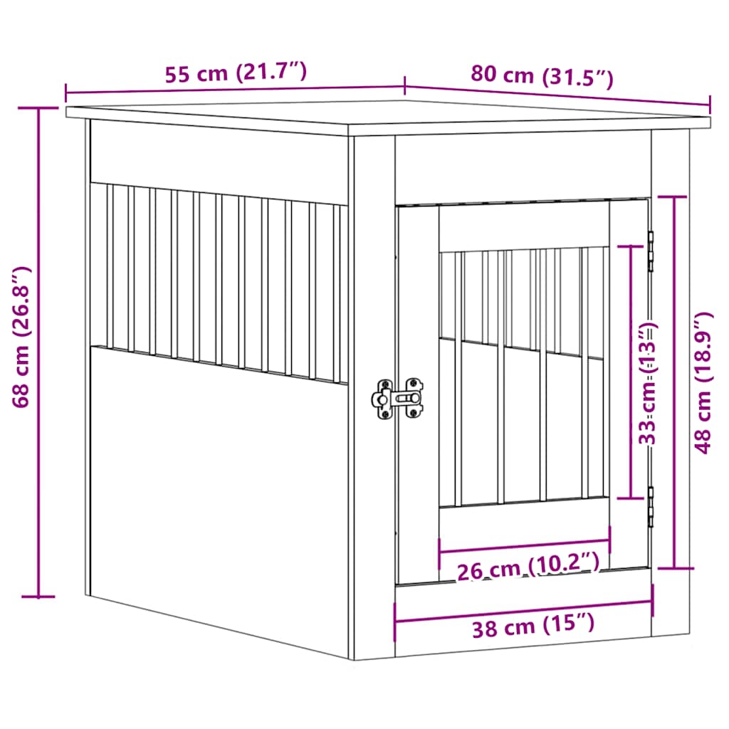 Modern Style Dog Crate in Black 55 x 80 x 68 cm Engineered Wood