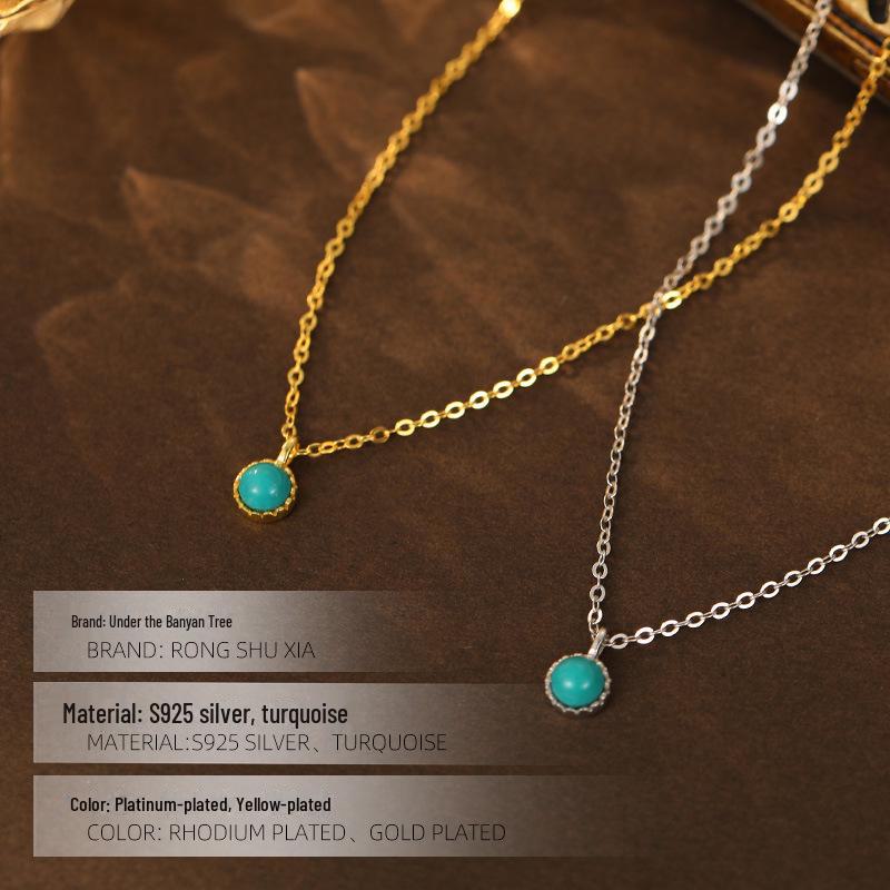 Ожерелье для женщин Banyan Tree S925 с подвеской из серебра и бирюзы - элегантная японская и корейская ретро-цепочка на ключицу