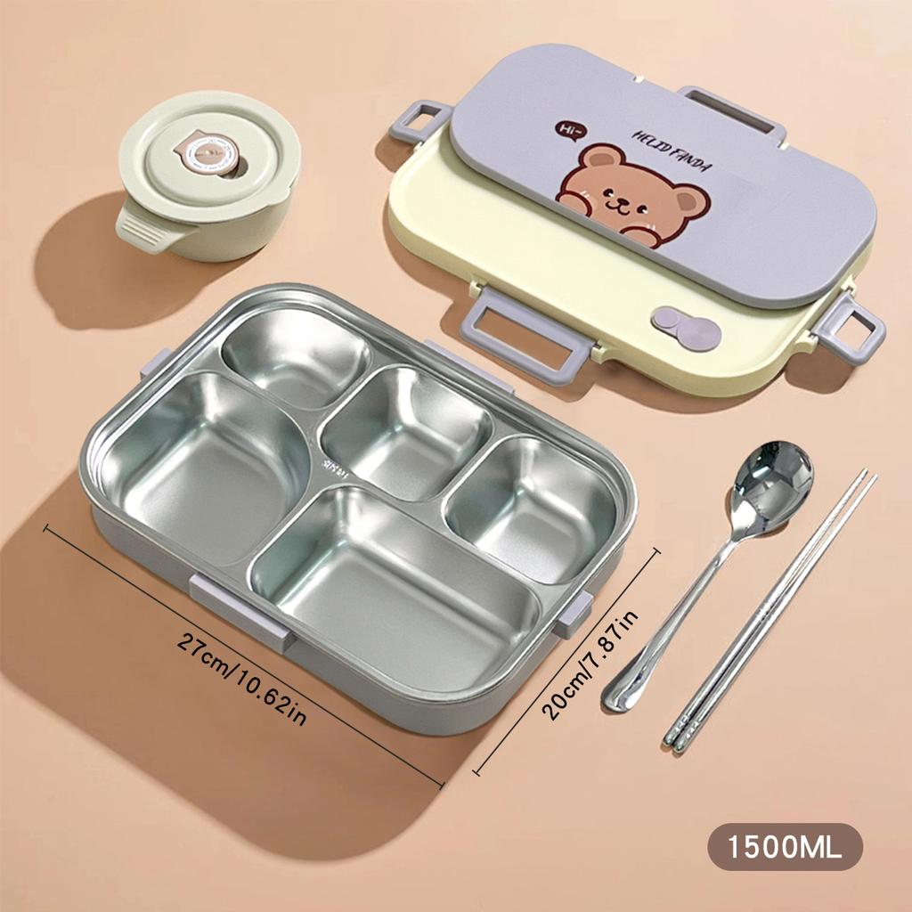 4/5 Grids 304 Stainless Steel Bento Lunch Box With Tableware Microwave Safe Children Portable Sealed Fruit Salad Food Container