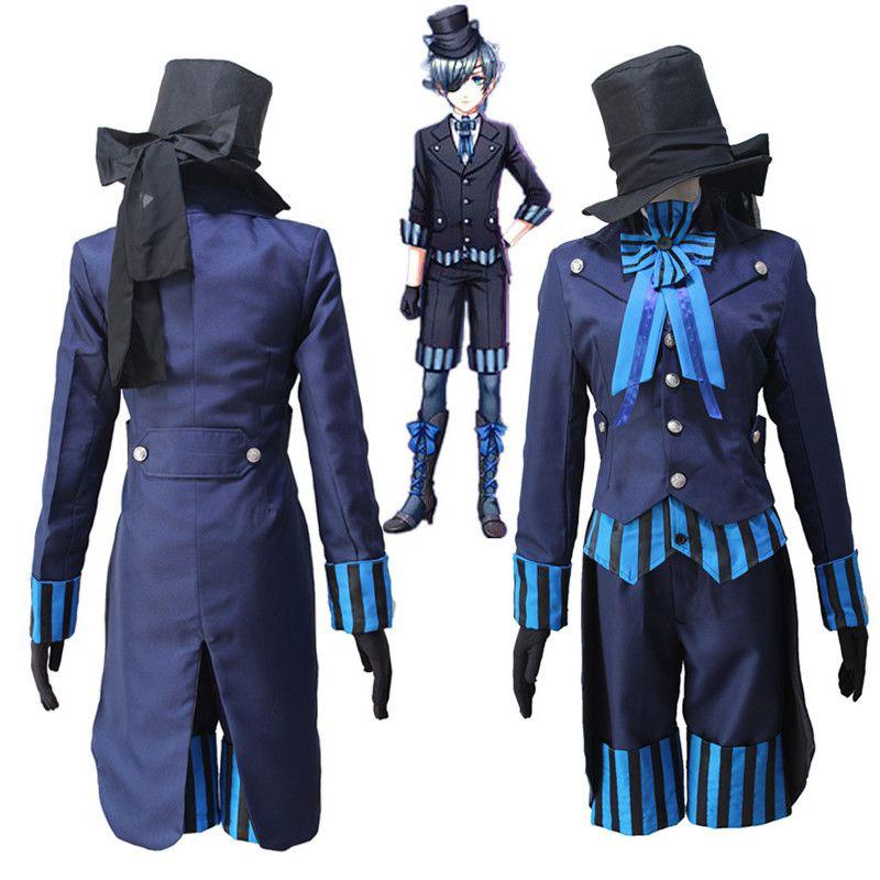 Стильный синий аниме костюм-униформа Сиэля Фантомхайва из аниме «Темный дворецкий» для вечеринок