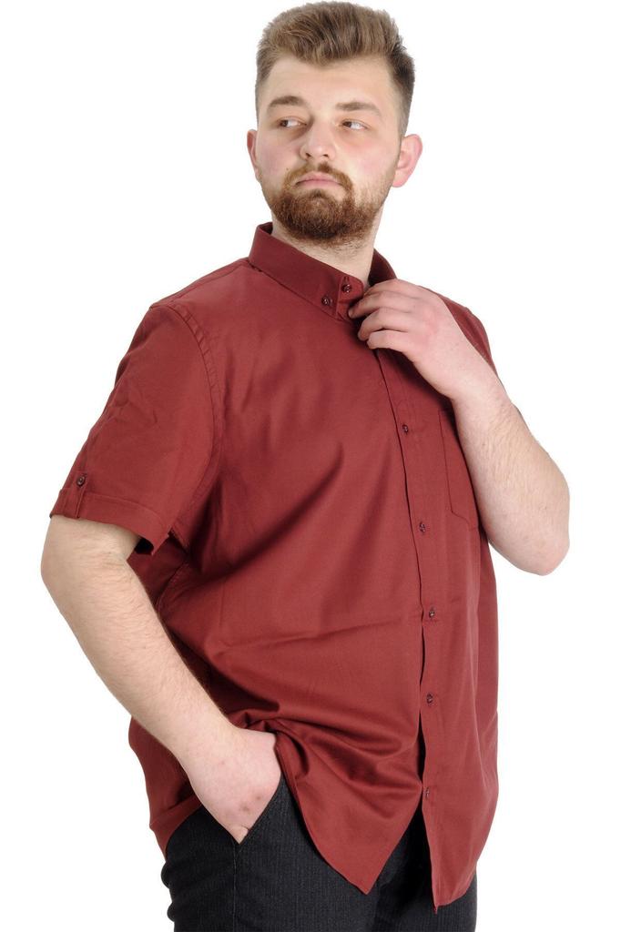 Men's Plus Size Plus Size Shirt Mode Xl Plus Size Men's Shirt Gabardine Short Sleeve Single Pocket Burgundy
