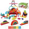 Rainbow Arch Bridge Building Blocks Wooden Colorful Stacking Little People Folding Joyful Children's Early Education Rainbow Building Block Toys