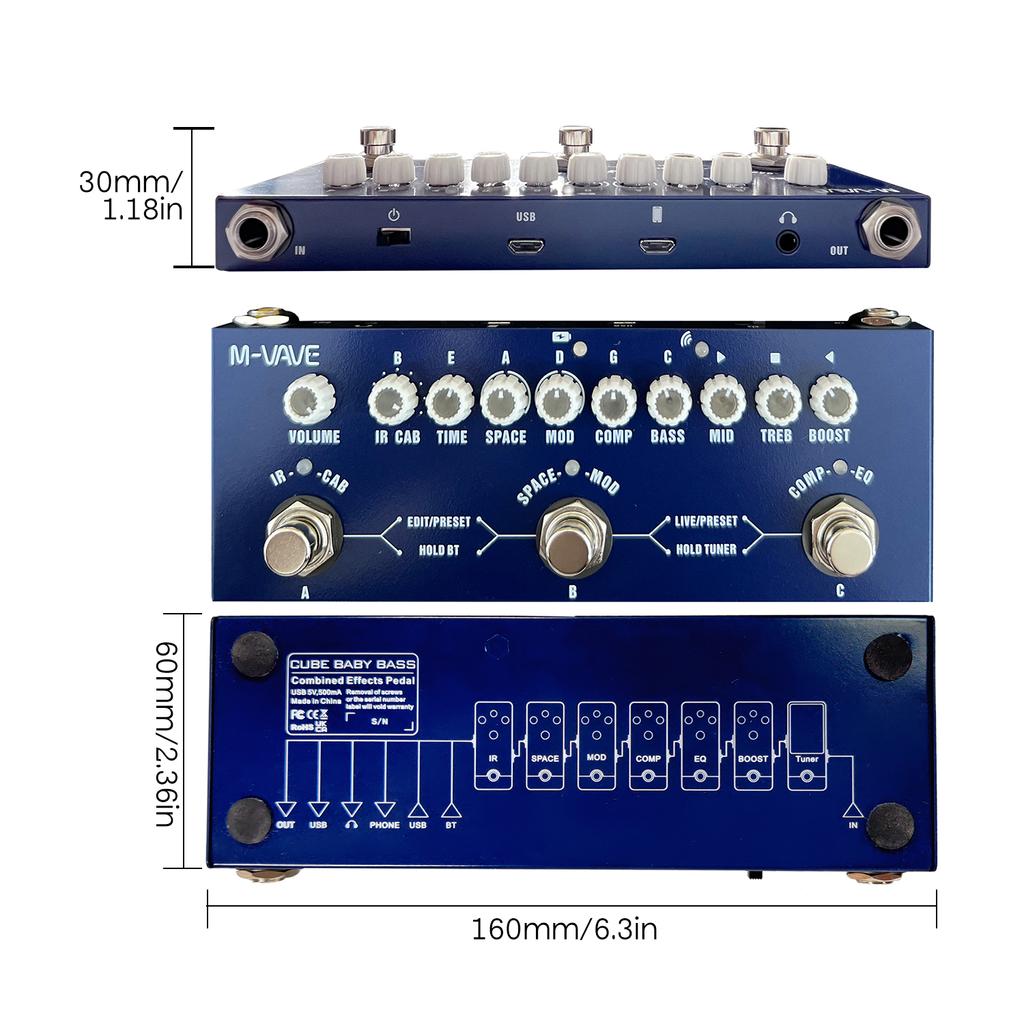 MVAVE CUBE BABY Portable Multifunctional Bass Combined Effect Pedal with Wireless Music Playback
