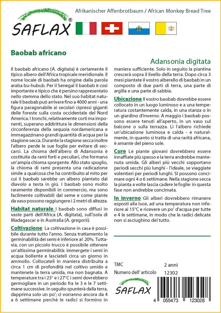 SAFLAX Хлебное дерево африканской обезьяны - 6 семян - Adansonia digitata