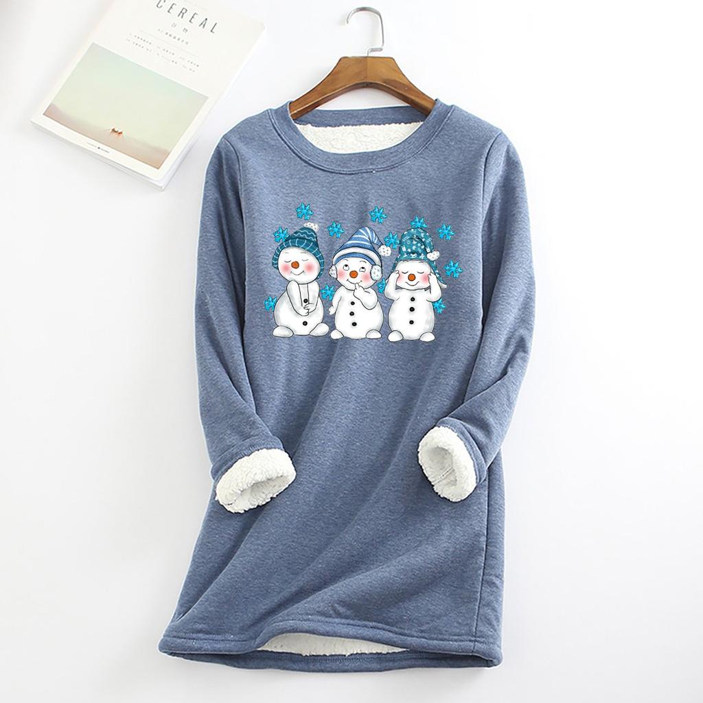 Женский круглый вырез с принтом из утолщенного плюша и кашемира, теплый длинный топ