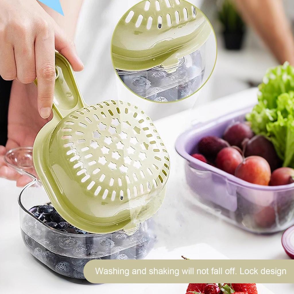 Fruit Cleaner Bowl Kitchen Draining Basket 2 In 1 Rotatable Strainer Colander With Handle For Washing Cleaning Berries Salad
