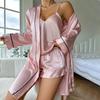 Ice Silk Pajamas, Women's Suspenders, Shorts, Nightgown, Three-piece Suit, Comfortable In Summer, Can Be Worn Outside Home Service