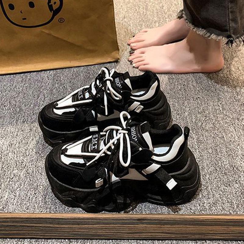 Fashion Women Platform Sneakers Spring Autumn Women Casual Sport Shoes Mesh Breathable Sneakers Thick Sole Color Blocking Tennis Shoes