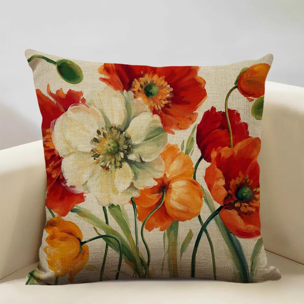 Чехол для подушки в стиле ретро 45x45 см, льняная наволочка для гостиной, декоративная наволочка с цветочным узором для сиденья автомобиля
