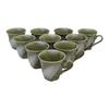 Castle Enterprises Mino Ware Japanese Cafe Series Rough-Kezuri Twisted Coffee Bowls, Green Ink Blown, Set of 10