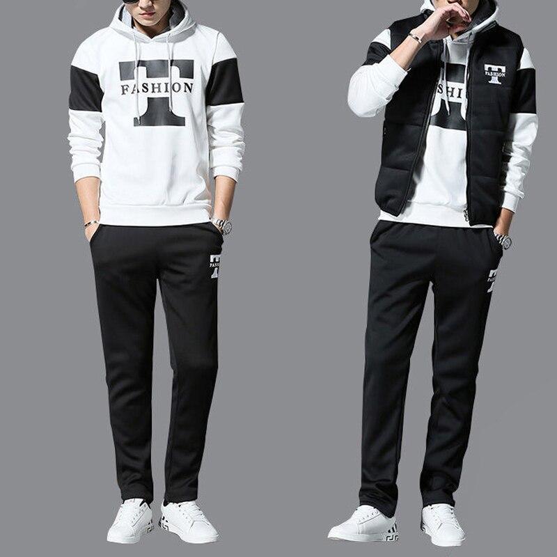 Зимний толстый теплый спортивный костюм для мужского комплекта с принтом, комплект из 3 предметов, повседневный мужской спортивный костюм, одежда