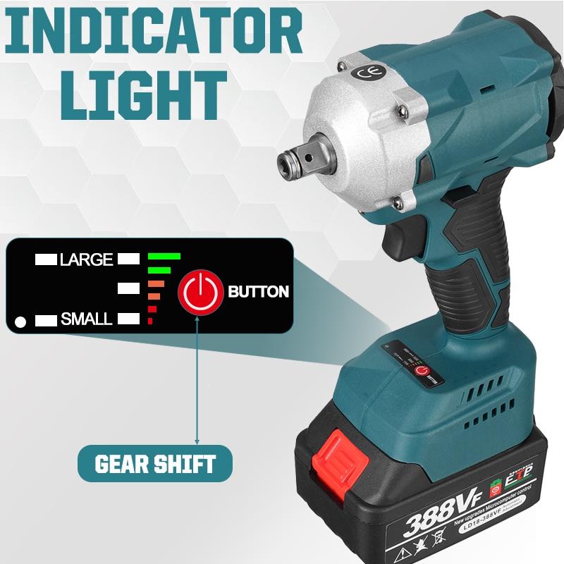 800N.M Brushless Cordless Rechargeable Electric Impact Wrench 1/2 Inch Wrench Compatible for Makita Battery