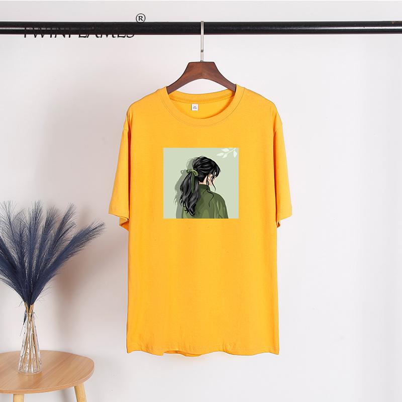 Printed Short Sleeve T-shirt Women Loose Cotton O-neck Tees Female Chic Aesthetic Graphic Pullover Tops