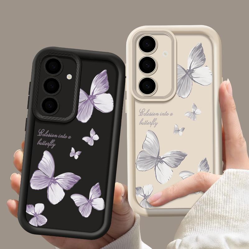 Ударопрочный матовый чехол для телефона с узором-бабочкой для Samsung S25 S26 Ultra S24 FE S23 Plus S22 A56 A36 A16 A55 A27 A15 A35 A57 A54 A27 A17 Защитный бампер
