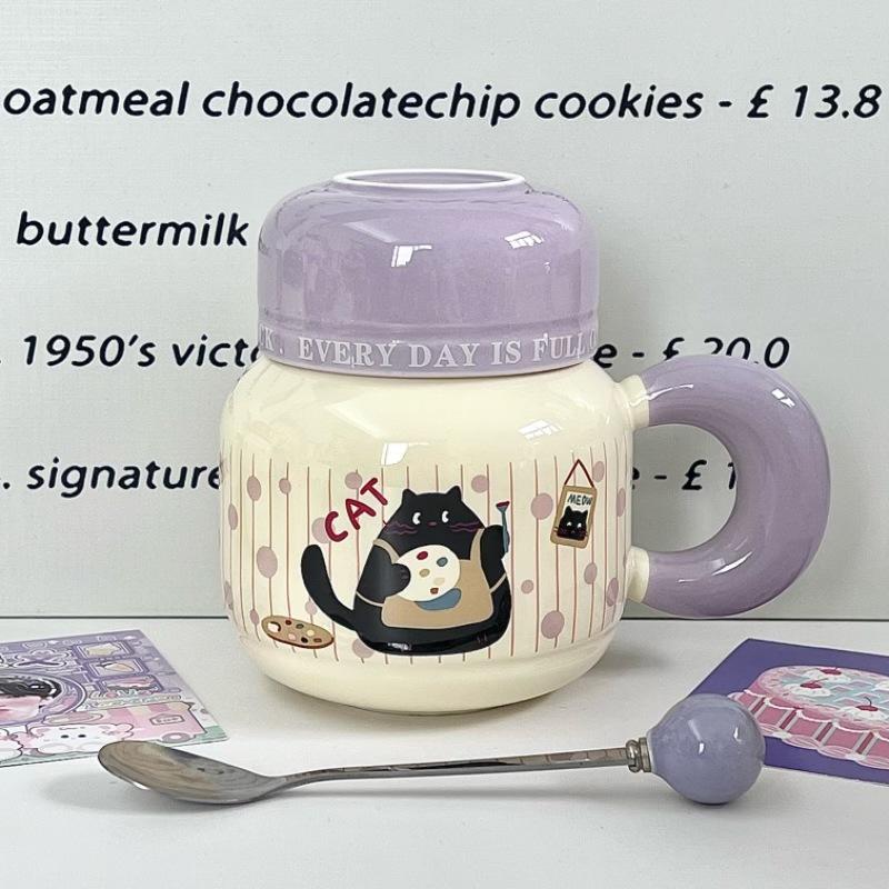 Birthday Gift for Girls Cartoon Animal Water Cup Cute High-value Ceramic Mug with Lid Gift Box