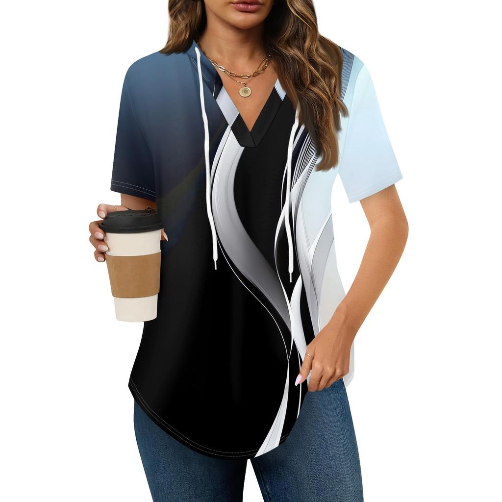 Женские летние футболки с V-образным вырезом, толстовки с коротким рукавом, туники, повседневные свободные туники, толстовки