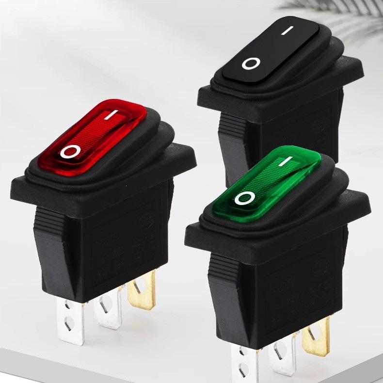 Waterproof Oilproof Dustproof Power Rocker Switch KCD3 3-Pin, 2-Position with Light, High Current, Two-Speed