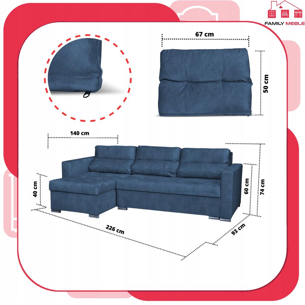 Varius Corner Sofa Bed with Sleeping Function Family Furniture Cornea Blue