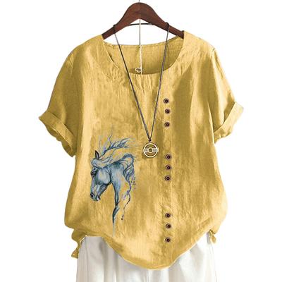 Современная женская хлопковая футболка с привлекательным принтом и яркими пуговицами