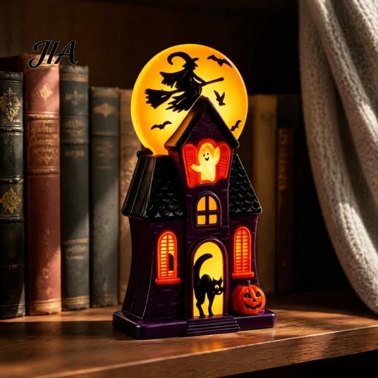 Halloween Decorations Indoor Haunted House Blow Mold Light, Vintage Pre-Lit Mansion Decor with Glowing Witch Lantern Figurines Moon Ghost Black