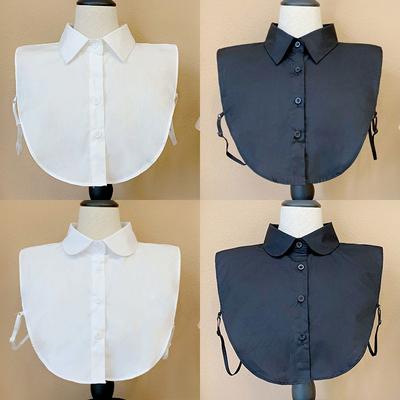 Women Cotton Crystal Fake Collar Blouse Vintage Solid Detachable Shirt Collar False Lapel Blouse Top Women Clothes Accessories