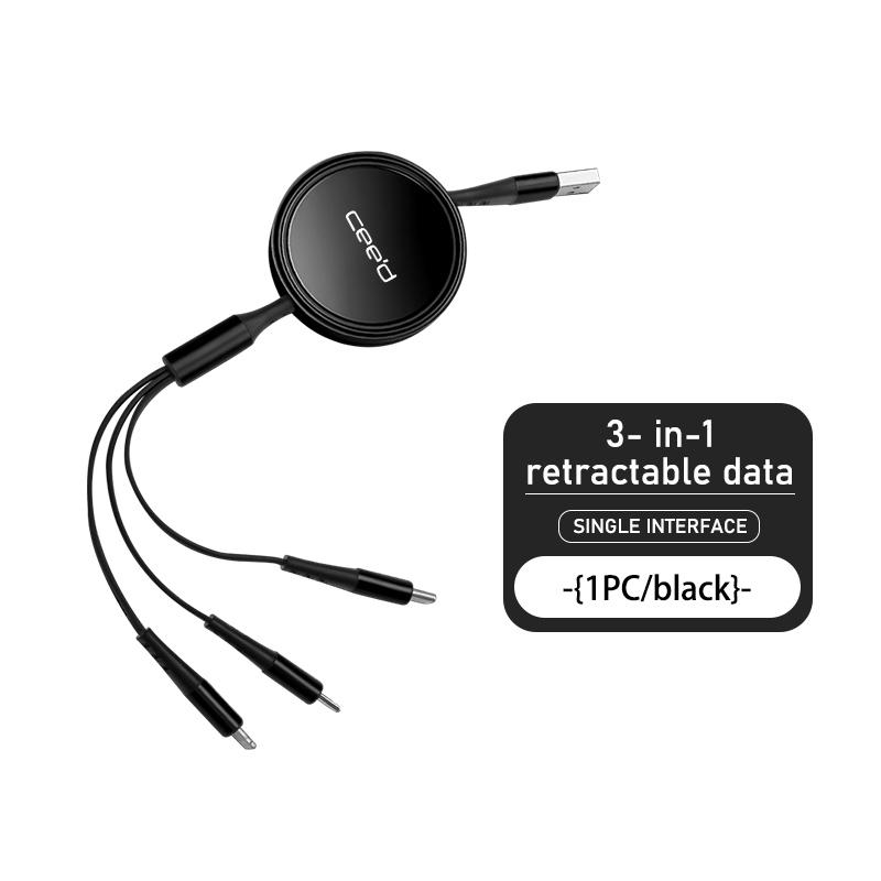 For KIA Car Interior Phone 3 In 1 Charging Cable Retractable Charger Tool Ceed Sportage Rio K5 K2 Cerato Proceed Venga Sedona xzlhg22