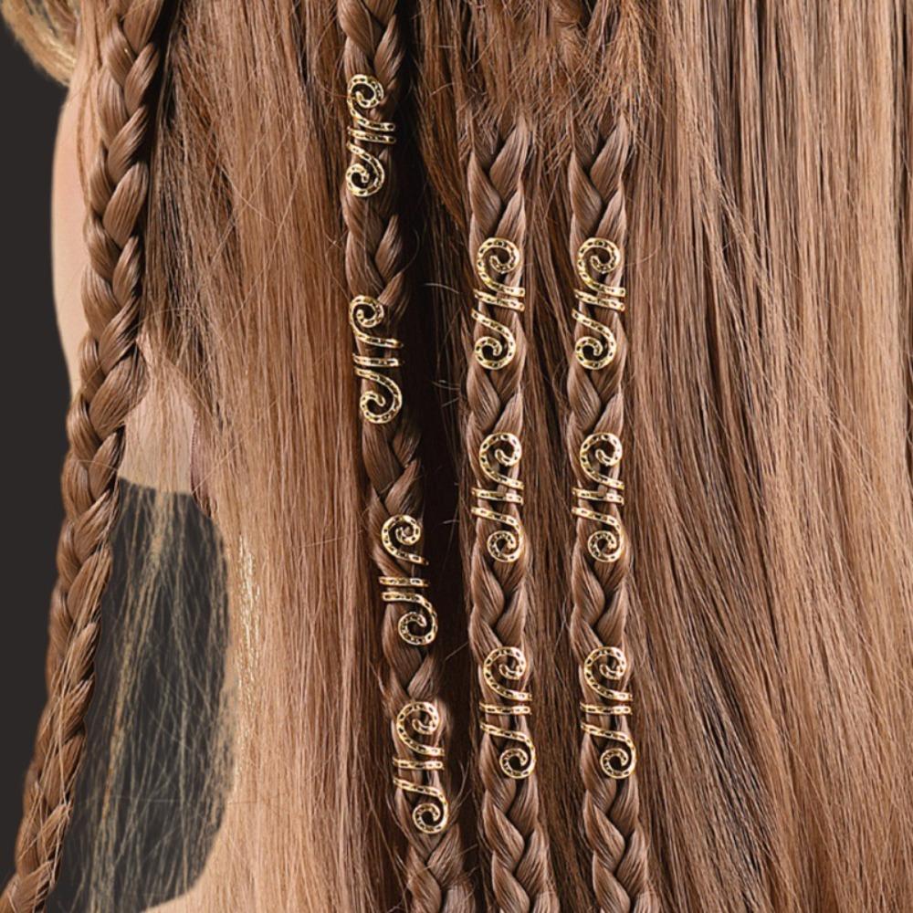 24Pcs Viking Spiral Hollow Out Hair Ring Hair Braiding Dread Locks Dreadlocks Beads Gold and Silver Headwear Hair Braid Tubes