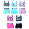Kids Girls 2pcs Tankini Set Criss Cross Tank Top with Boyshorts Summer Beachwear Swimsuit
