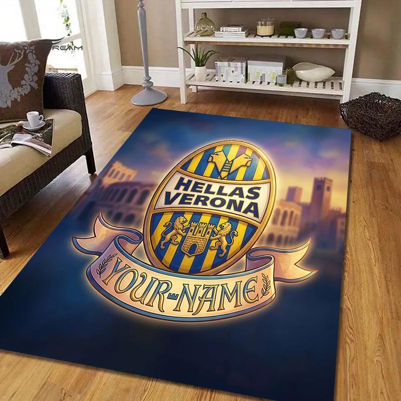 Custom Name Hellas Verona FC Flannel Pattern Square Carpet,Area Rug,Carpet Rug for Living Room Bedroom Sofa Playroom Decor,Non-slip Floor Mat