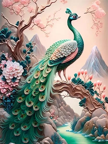 5D Diy Алмазная картина Мозаика Павлин Фэнтези Домашний декор Вышивка Животное Дерево Полный квадрат Круглый настенный арт