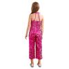 Girls Shiny Sequin Romper Halter Neck Wide Leg Pants One Piece Jumpsuit Sleeveless Party Dancing Outfit