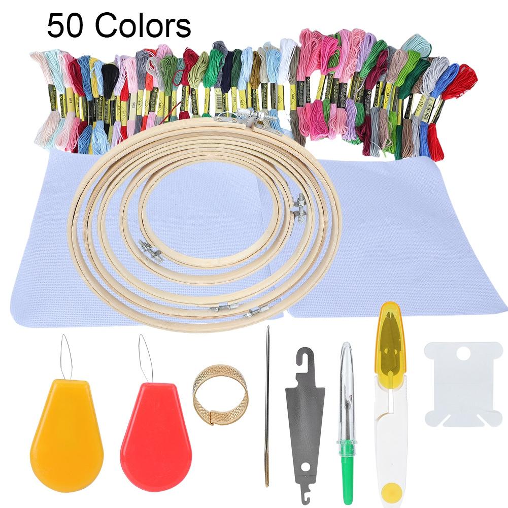 50 Colors Thread Skeins Embroidery Needle Set Stitching DIY Needle Felting 5 Bamboo Cycle Kit
