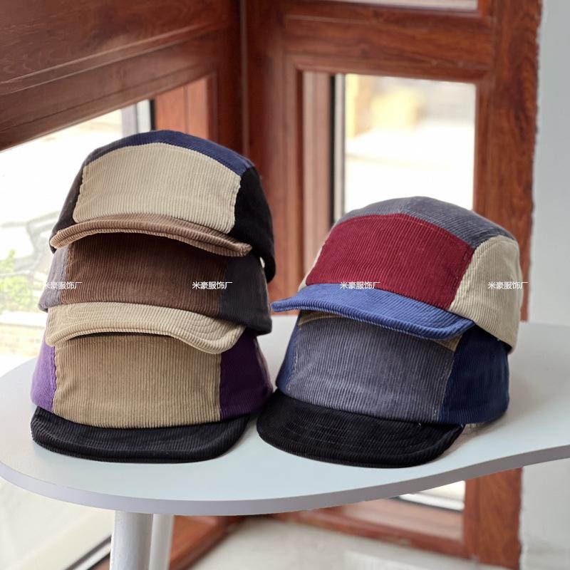 New fashion color matching short brim hat women's autumn and winter corduroy soft brim baseball cap versatile casual cap
