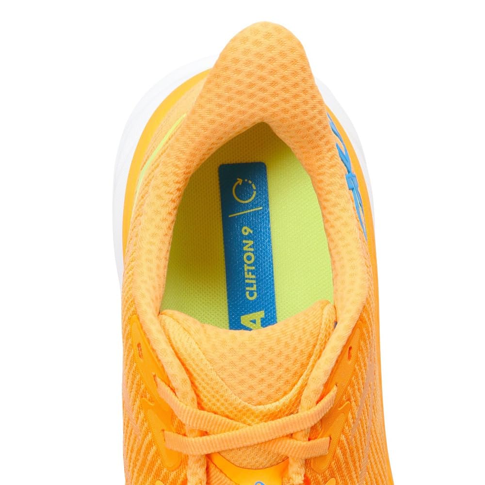 HOKA Clifton 9 Wide Running Orange Sneakers for and Walking Shoes, (1132210-SLRL), Jogging, Cushioning, (Orange/Size 28.5/Men's)