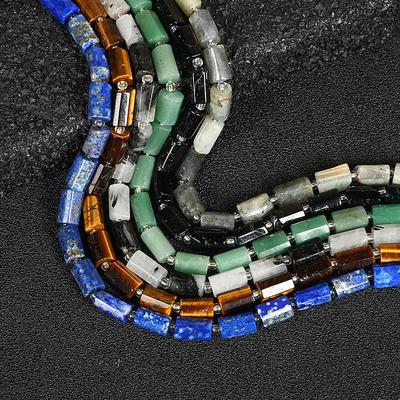 Желтый тигровый глаз, черный турмалин, лазурит, зеленый авантюрин и черный рутиловый кварц, цилиндрические бусины, 8x11 мм