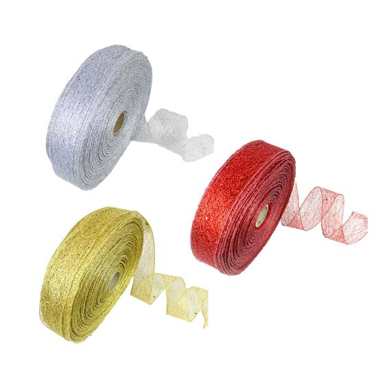 1 рулон 2Mx5CM Рождественская лента Сплошной цвет Прозрачный блеск Проводная подарочная упаковка DIY Ремесло Рождественская елка Украшение Венок Бантик Изготовление ленты Товары для вечеринок