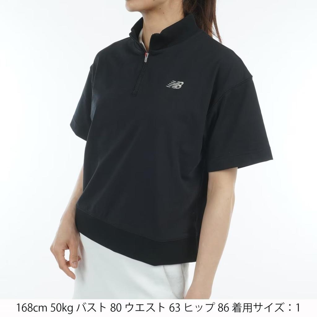 Свитшот с коротким рукавом и воротником-стойкой для гольфа за 0 [New Balance] для женщин (Эластичная/подходящая настройка) / 012-5164501 010_Черный [S]