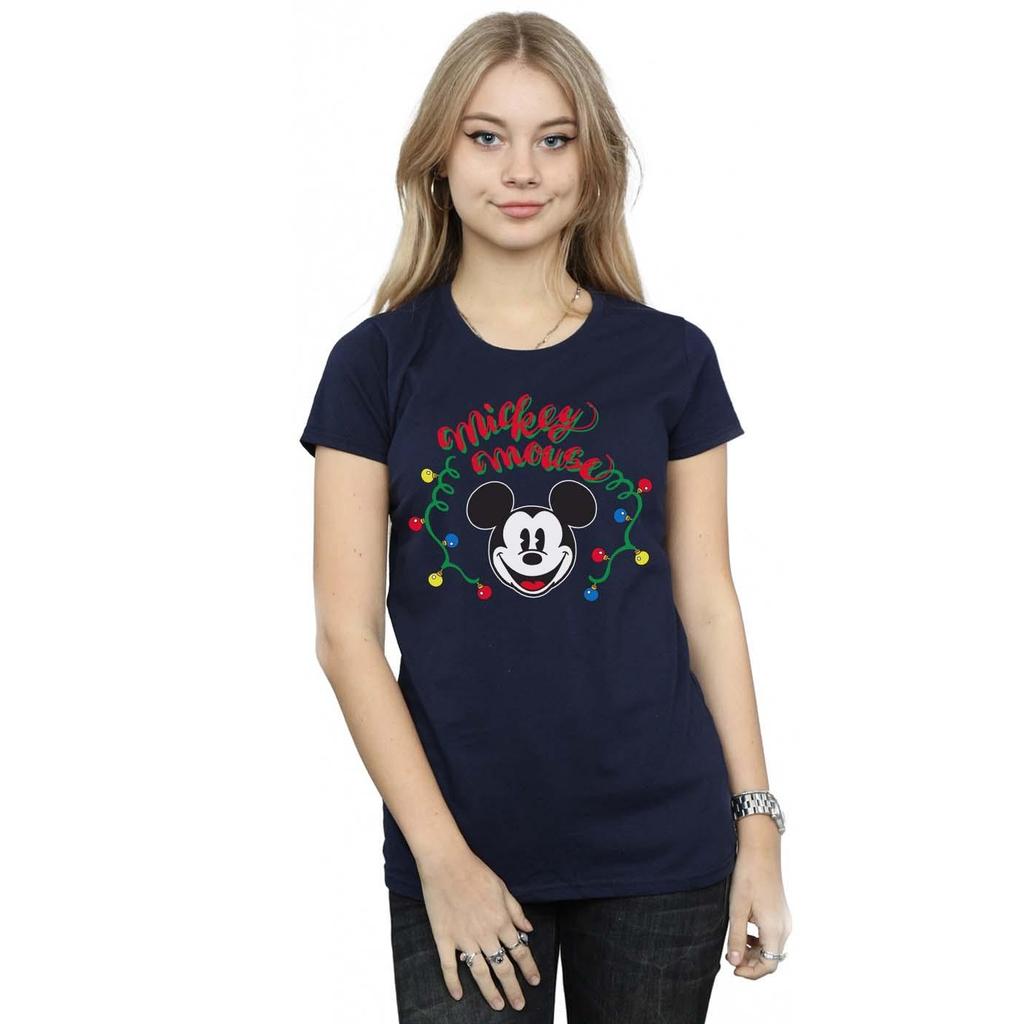 Disney Womens/Ladies Mickey Mouse Christmas Light Bulbs Cotton T-Shirt