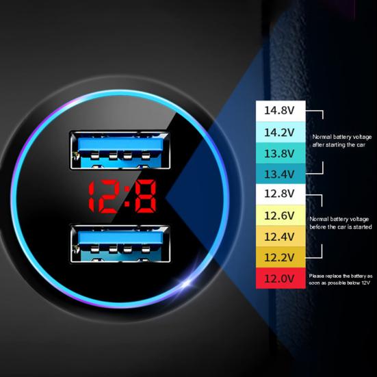 Автомобильное зарядное устройство 3.1A, двойной USB-порт, быстрая зарядка, адаптер для мобильного телефона из алюминиевого сплава с ЖК-дисплеем для телефона