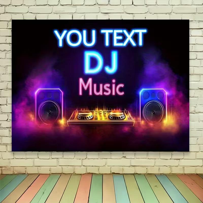 Настраиваемый DJ-музыкальный гобелен, Персонализированный текст Неоновый DJ-микшер и Динамик Настенное украшение для вечеринки