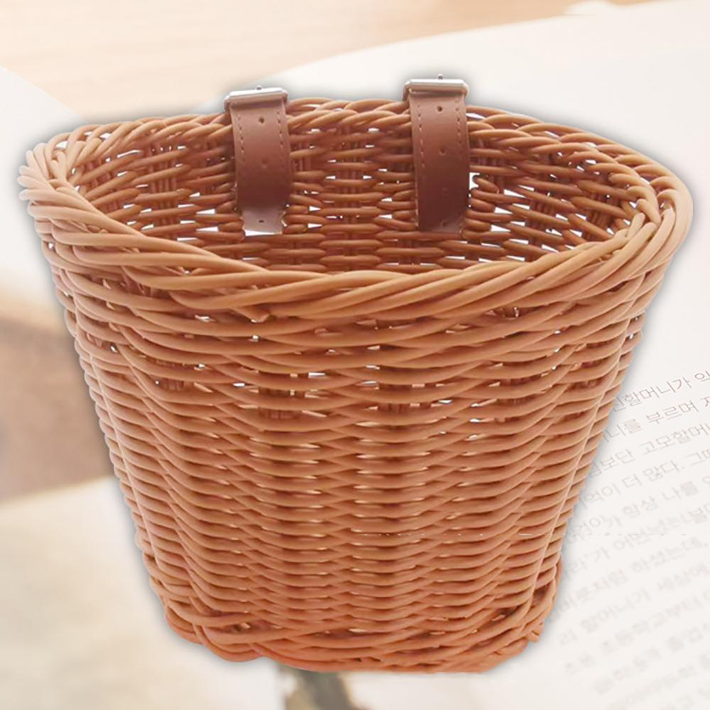 Retro Bike Basket Wicker Woven Bicycle Front Handlebar Storage Basket Durable