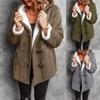 Women's Button Suede Long Windbreaker Coat Warm Long Sleeve Jacket Hooded Coat