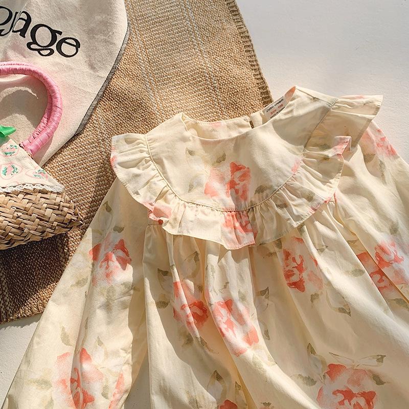 Платье для девочек весна-осень для новорожденных малышей с длинными рукавами и принтом Детское платье с оборками Одежда из хлопка Платье принцессы Одежда 1-8 лет