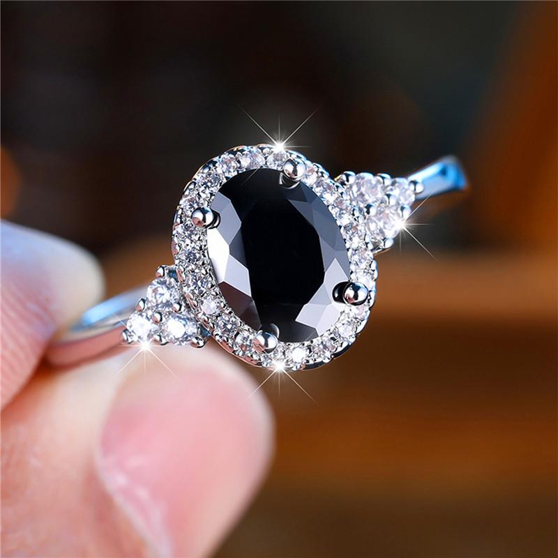 Милое женское черное овальное обручальное кольцо с цирконием, модный цвет, свадебные украшения для невесты, подарок для женщин