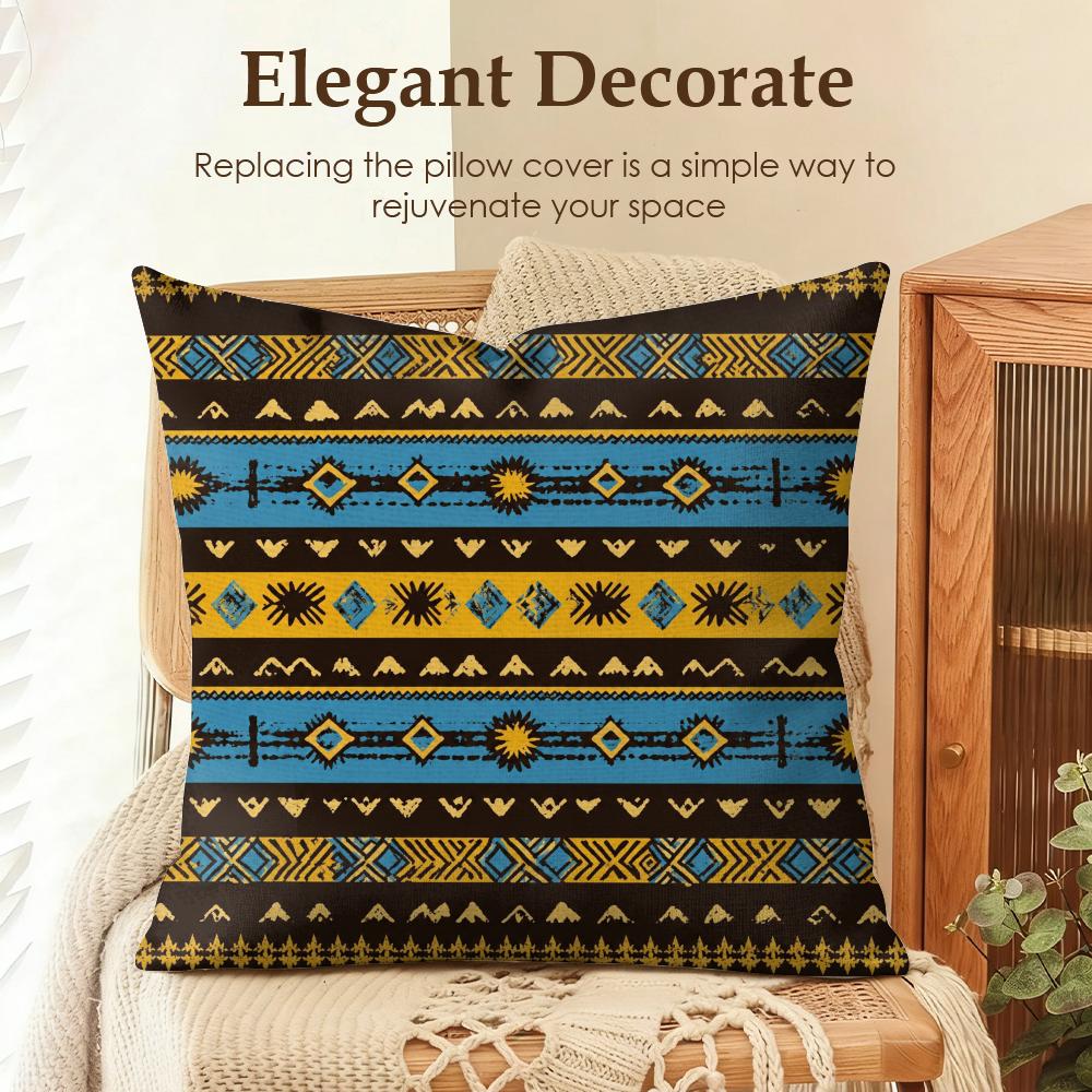 Vertical Tribal Stripes Cushion Cover Natural Linen Organic Fabric DoubleSided Printing Sofa Home Decor Gift Pillow Case
