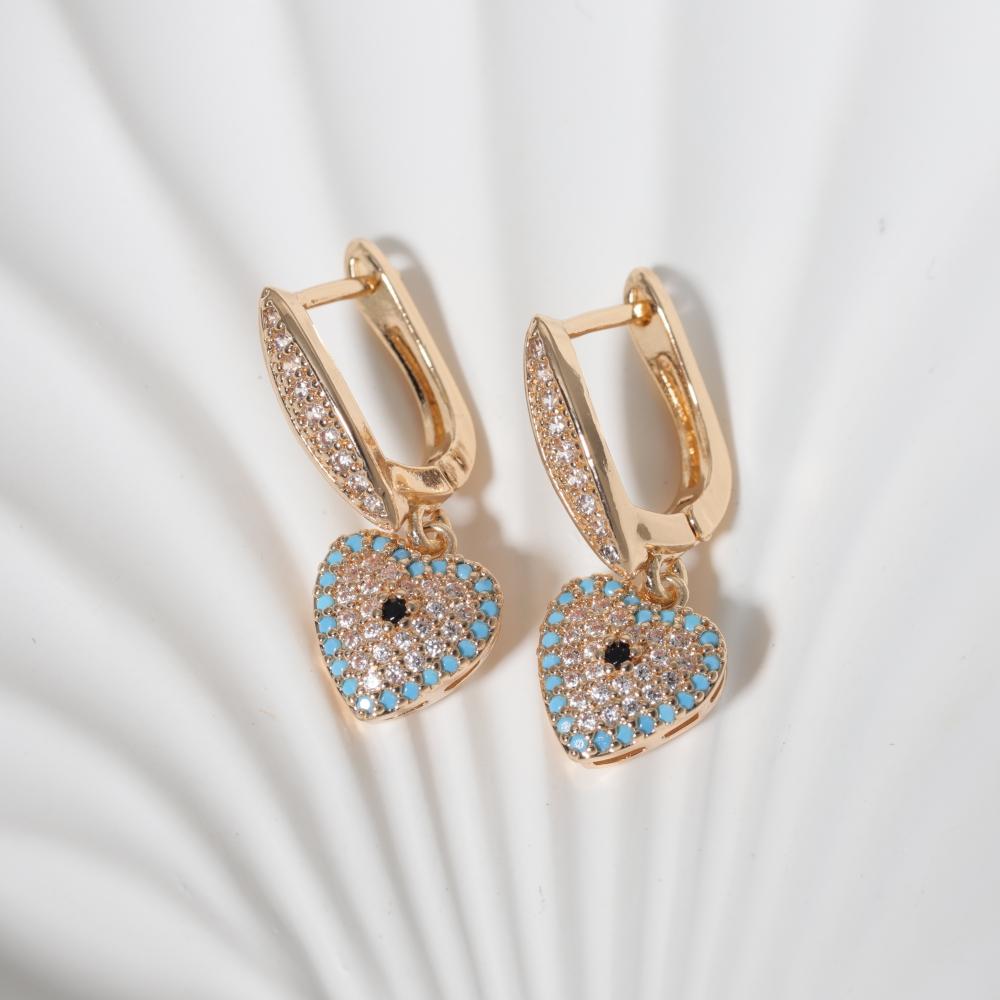 1 Pair Fashion Heart Shape Evil Blue Eye Dangle Earrings for Women Zirconia Earring Jewelry Wedding Party Accessories