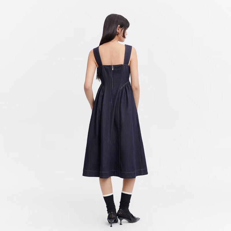 ONLY 2024 Spring Retro Ruched Mid-length Sleeveless Denim Dress